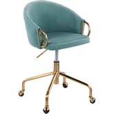 Claire Office Task Chair in Light Blue Velvet & Gold Metal